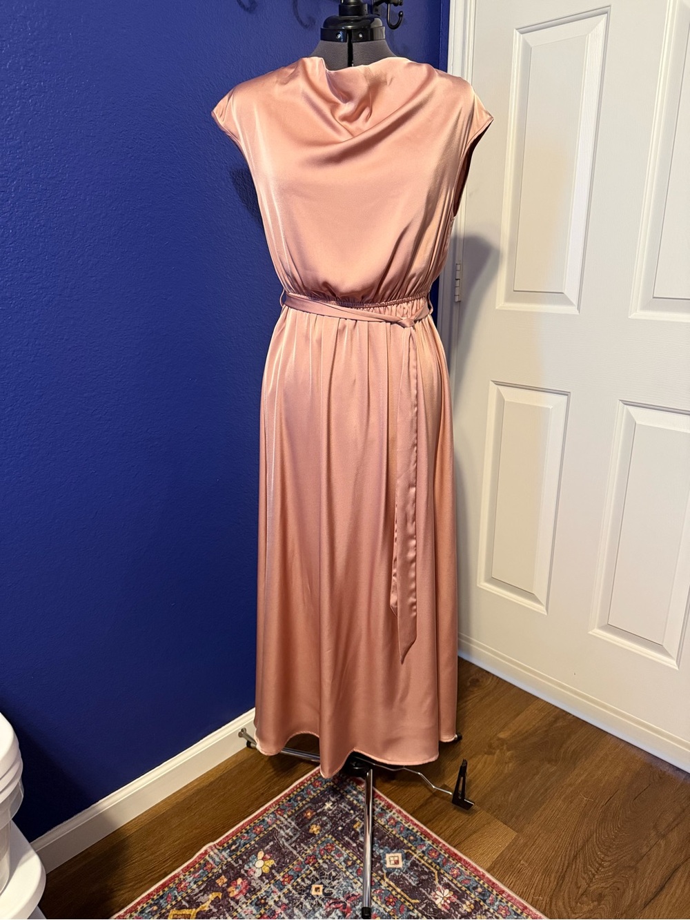 Grace Karin Satin Midi Dress in Rose Blush